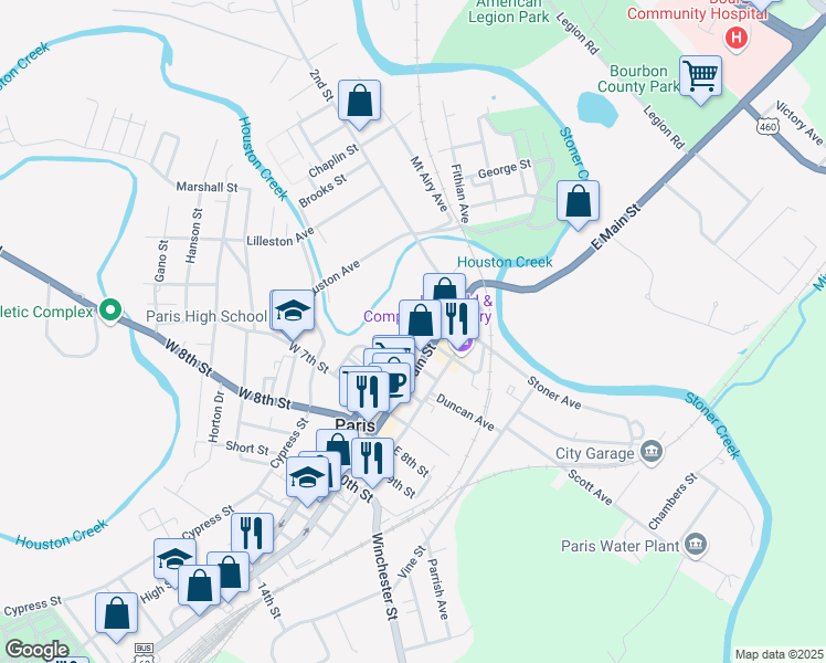 map of restaurants, bars, coffee shops, grocery stores, and more near 421 High Street in Paris