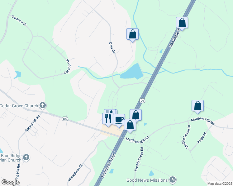 map of restaurants, bars, coffee shops, grocery stores, and more near 398 Buck Drive in Ruckersville