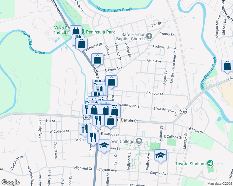 map of restaurants, bars, coffee shops, grocery stores, and more near 219 North Hamilton Street in Georgetown