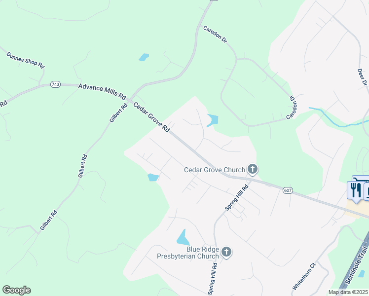 map of restaurants, bars, coffee shops, grocery stores, and more near 979 Cedar Grove Road in Ruckersville