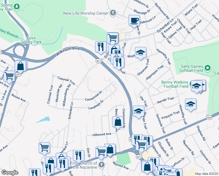 map of restaurants, bars, coffee shops, grocery stores, and more near 241 Landings Drive in Frankfort