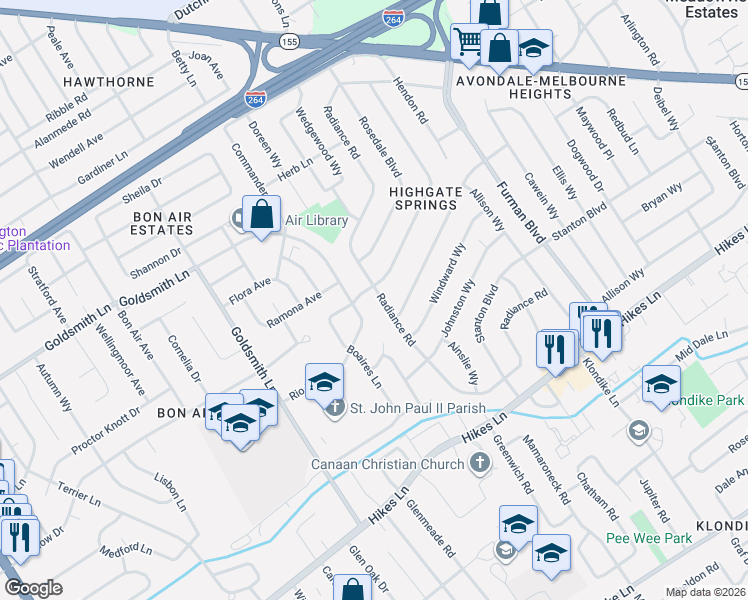 map of restaurants, bars, coffee shops, grocery stores, and more near 2942 Rio Rita Avenue in Louisville