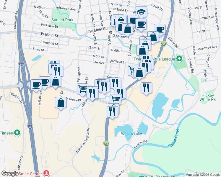 map of restaurants, bars, coffee shops, grocery stores, and more near 312 Festus Centre Drive in Festus