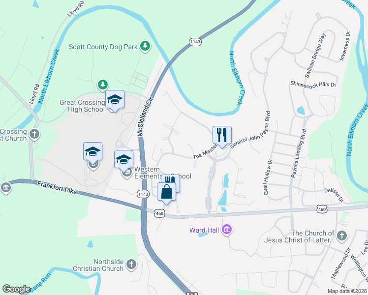 map of restaurants, bars, coffee shops, grocery stores, and more near 114 Raes Creek Court in Georgetown
