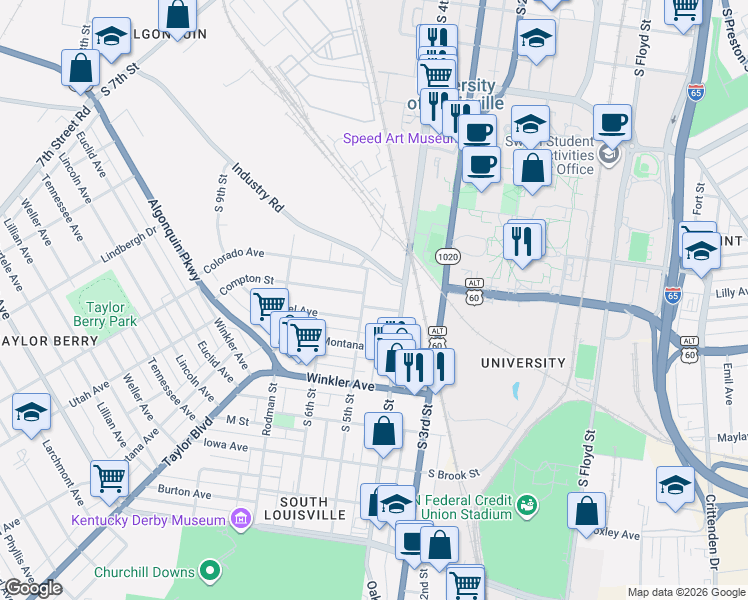 map of restaurants, bars, coffee shops, grocery stores, and more near 418 Colorado Avenue in Louisville