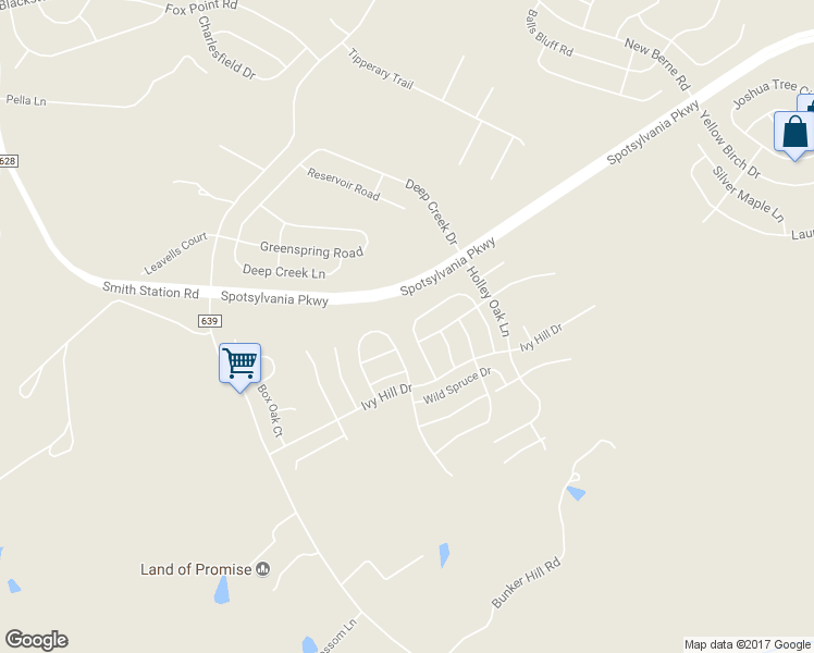 map of restaurants, bars, coffee shops, grocery stores, and more near 9339 Birch Cliff Drive in Fredericksburg