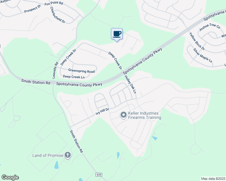 map of restaurants, bars, coffee shops, grocery stores, and more near 9330 Birch Cliff Drive in Fredericksburg