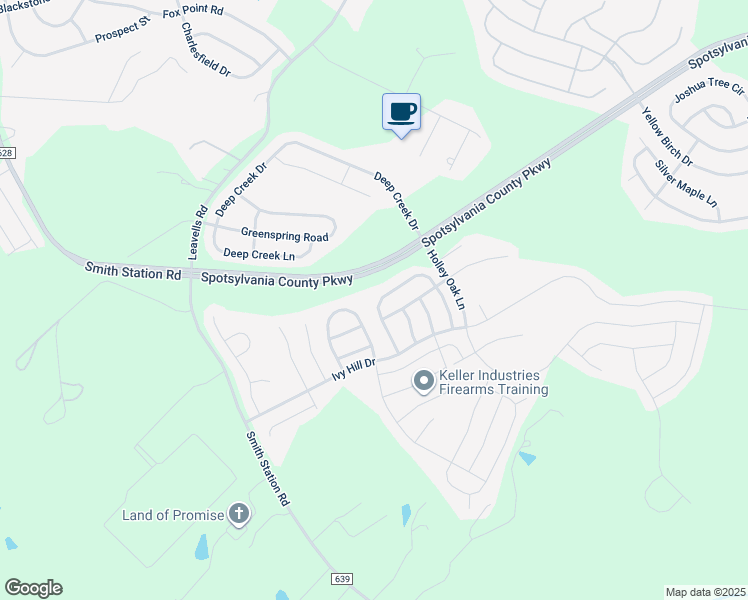map of restaurants, bars, coffee shops, grocery stores, and more near 9337 Birch Cliff Drive in Fredericksburg