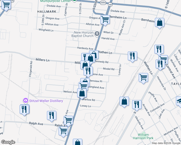 map of restaurants, bars, coffee shops, grocery stores, and more near 2515 Dixie Highway in Shively
