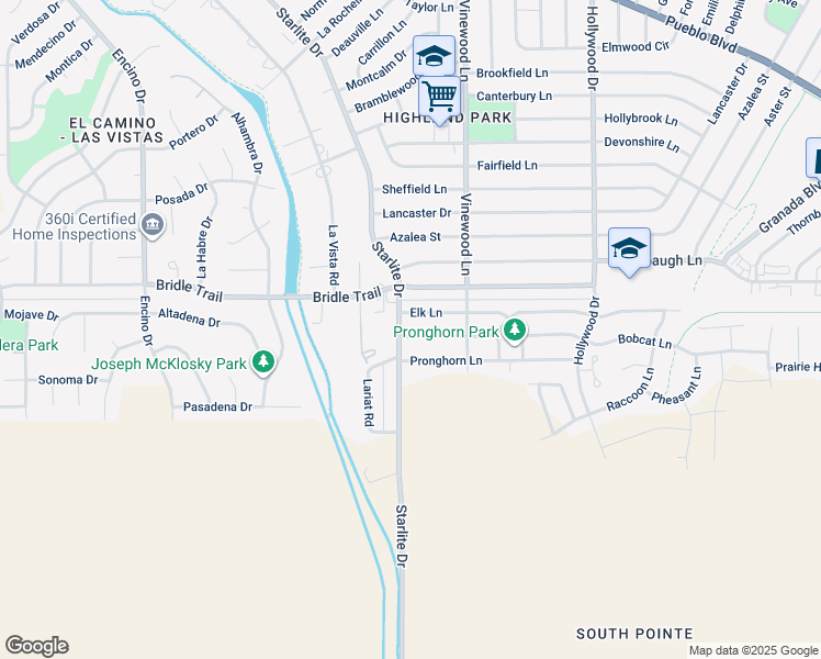 map of restaurants, bars, coffee shops, grocery stores, and more near 3928 Elk Lane in Pueblo