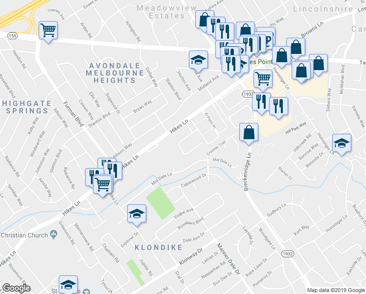 map of restaurants, bars, coffee shops, grocery stores, and more near 3209 Orchard Manor Circle in Louisville