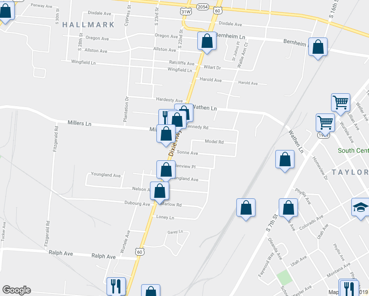 map of restaurants, bars, coffee shops, grocery stores, and more near 2503 Dixie Highway in Louisville