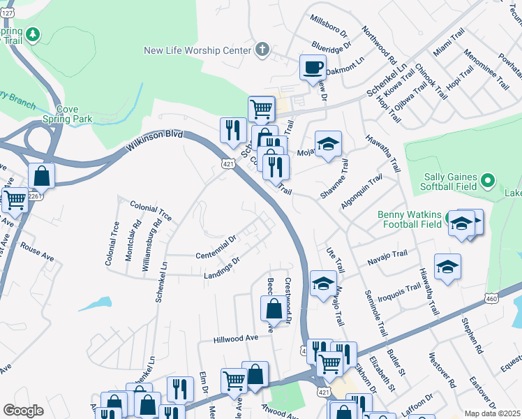 map of restaurants, bars, coffee shops, grocery stores, and more near 263 Centennial Drive in Frankfort