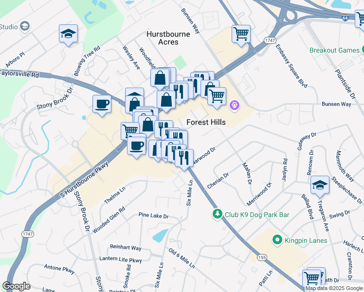 map of restaurants, bars, coffee shops, grocery stores, and more near 9101 Taylorsville Road in Louisville