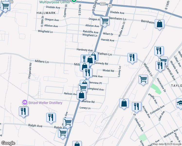map of restaurants, bars, coffee shops, grocery stores, and more near 2503 Dixie Highway in Louisville