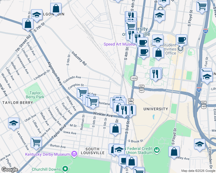 map of restaurants, bars, coffee shops, grocery stores, and more near 418 Colorado Avenue in Louisville