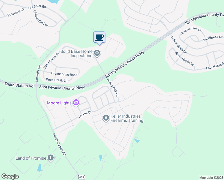 map of restaurants, bars, coffee shops, grocery stores, and more near 9217 Birch Cliff Drive in Fredericksburg