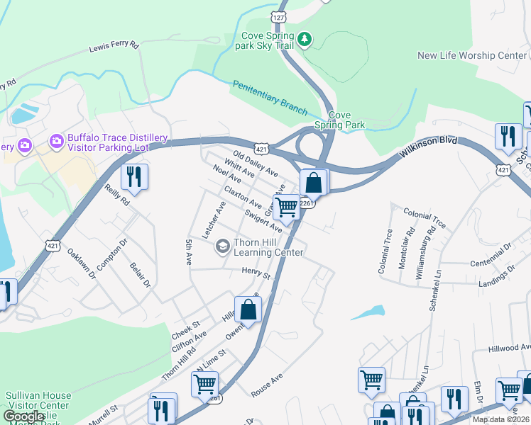 map of restaurants, bars, coffee shops, grocery stores, and more near 205 Claxon Street in Frankfort
