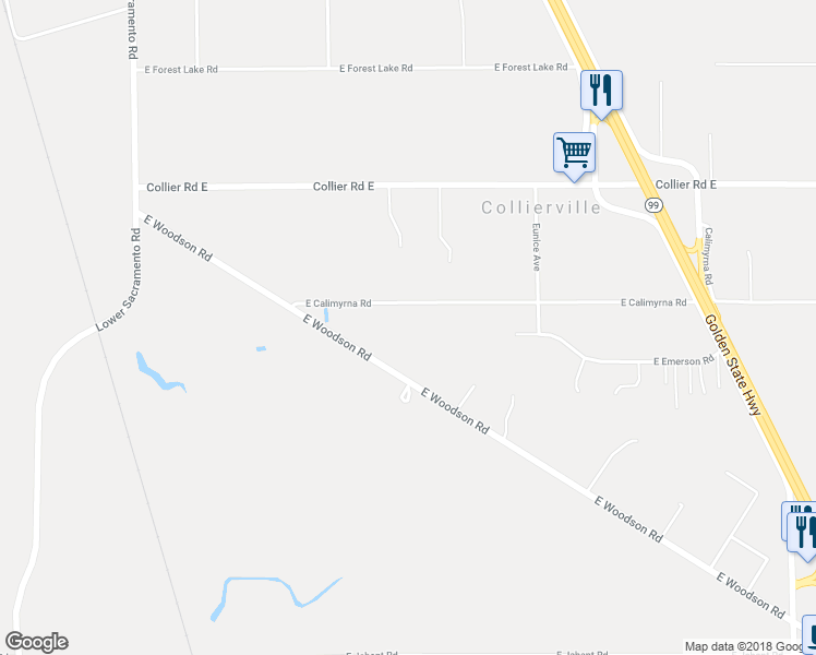 map of restaurants, bars, coffee shops, grocery stores, and more near 3106 East Calimyrna Road in Acampo