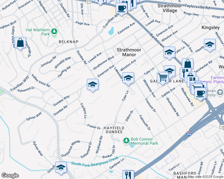map of restaurants, bars, coffee shops, grocery stores, and more near 1900 Gladstone Avenue in Louisville