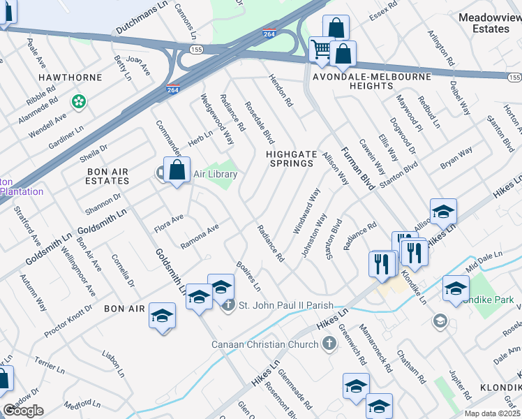 map of restaurants, bars, coffee shops, grocery stores, and more near 3146 Talisman Road in Louisville