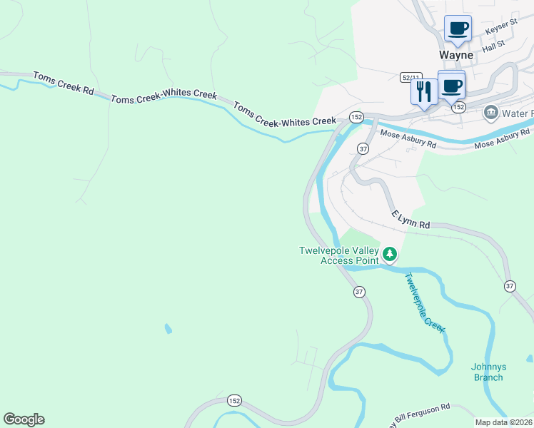 map of restaurants, bars, coffee shops, grocery stores, and more near 12200 West Virginia 152 in Fort Gay