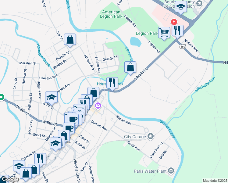 map of restaurants, bars, coffee shops, grocery stores, and more near 37 East Main Street in Paris
