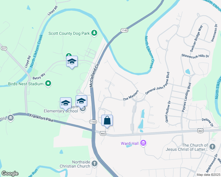 map of restaurants, bars, coffee shops, grocery stores, and more near 114 Muirfield Place in Georgetown