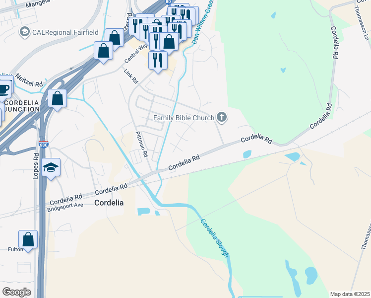 map of restaurants, bars, coffee shops, grocery stores, and more near 4114 Spruce Creek Court in Fairfield