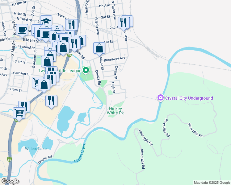 map of restaurants, bars, coffee shops, grocery stores, and more near 604 High Street in Crystal City