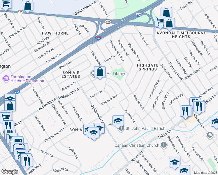 map of restaurants, bars, coffee shops, grocery stores, and more near 2913 Kings Bridge Road in Louisville