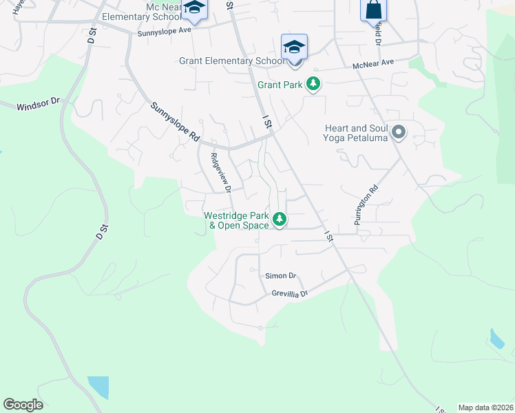 map of restaurants, bars, coffee shops, grocery stores, and more near 195 Eckmann Place in Petaluma
