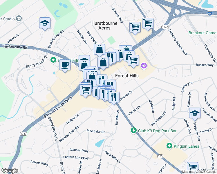 map of restaurants, bars, coffee shops, grocery stores, and more near 9101 Taylorsville Road in Louisville