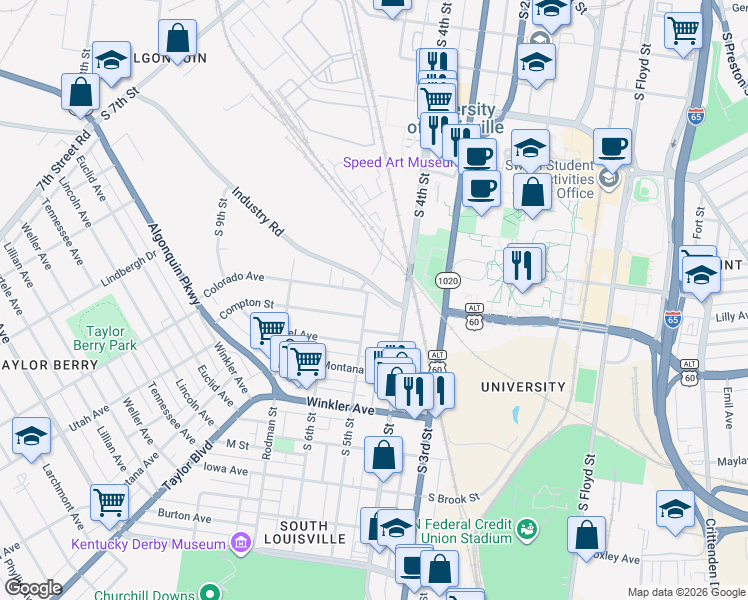 map of restaurants, bars, coffee shops, grocery stores, and more near 418 Colorado Avenue in Louisville