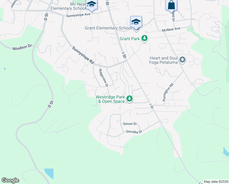 map of restaurants, bars, coffee shops, grocery stores, and more near 195 Eckmann Place in Petaluma