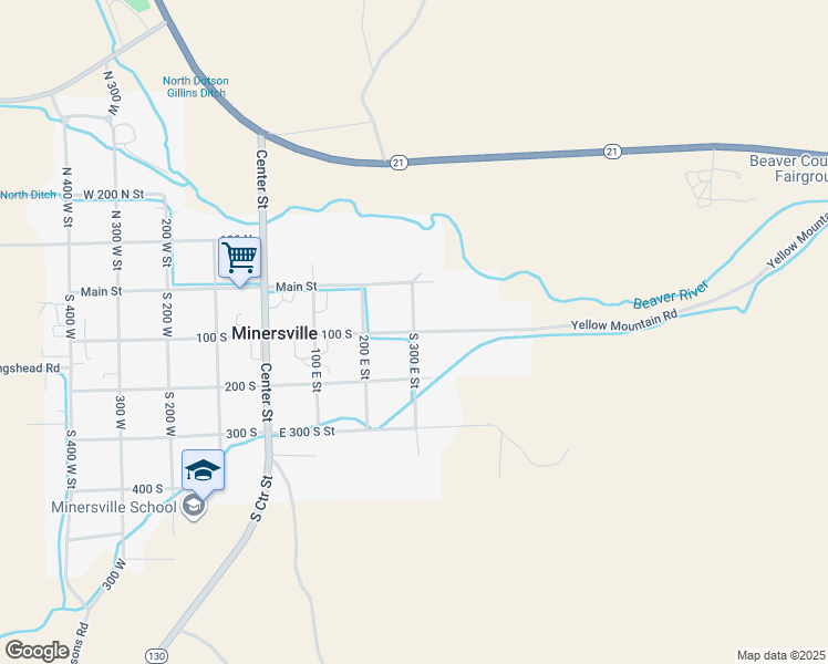 map of restaurants, bars, coffee shops, grocery stores, and more near 300 East 100 South Street in Minersville