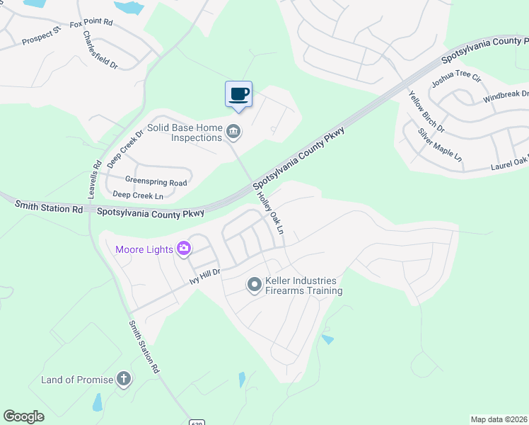map of restaurants, bars, coffee shops, grocery stores, and more near 9301 Birch Cliff Drive in Fredericksburg