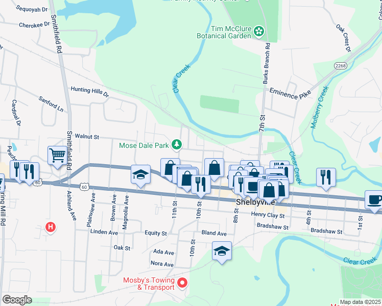 map of restaurants, bars, coffee shops, grocery stores, and more near 1015 Union Street in Shelbyville