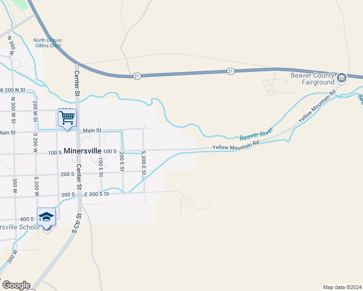map of restaurants, bars, coffee shops, grocery stores, and more near 300-546 E 100 S St in Minersville