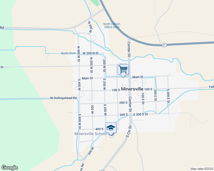 map of restaurants, bars, coffee shops, grocery stores, and more near 100-198 West 100 South Street in Minersville