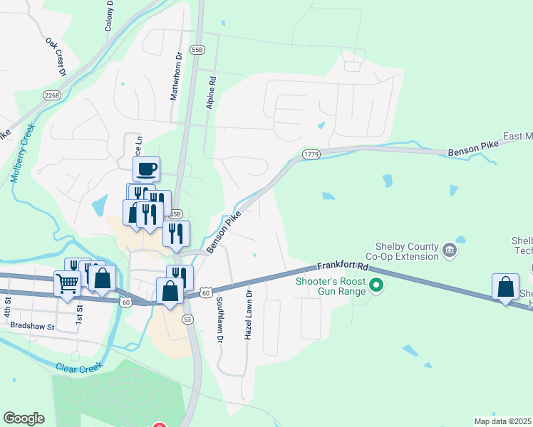 map of restaurants, bars, coffee shops, grocery stores, and more near 139 Johnsonville Road in Shelbyville
