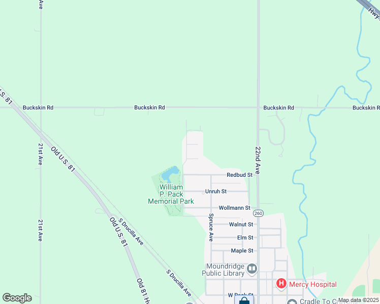 map of restaurants, bars, coffee shops, grocery stores, and more near Wollmann Street in Moundridge