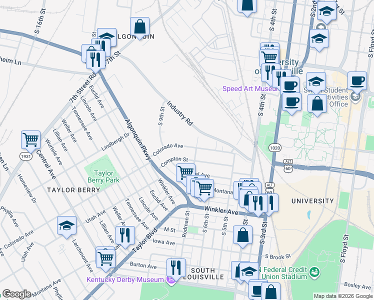 map of restaurants, bars, coffee shops, grocery stores, and more near 708 Colorado Avenue in Louisville
