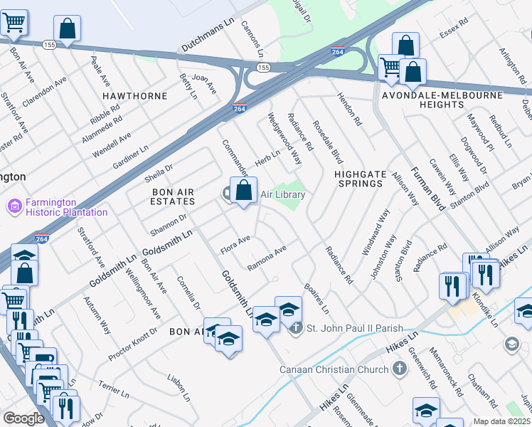 map of restaurants, bars, coffee shops, grocery stores, and more near 2913 Kings Bridge Road in Louisville