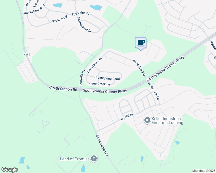 map of restaurants, bars, coffee shops, grocery stores, and more near 9408 Deep Creek Lane in Fredericksburg