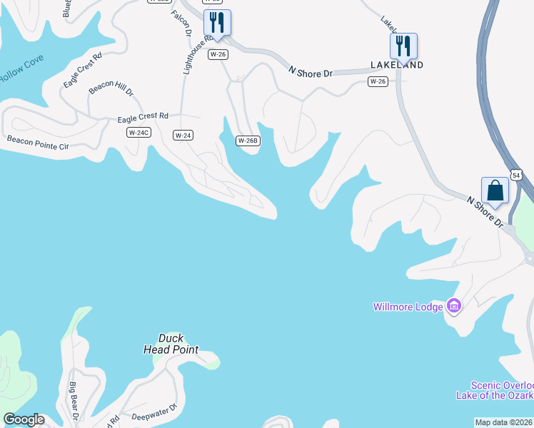 map of restaurants, bars, coffee shops, grocery stores, and more near 70-76 Lighthouse Road in Lake Ozark