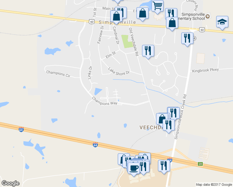 map of restaurants, bars, coffee shops, grocery stores, and more near 647 Crum Court in Simpsonville