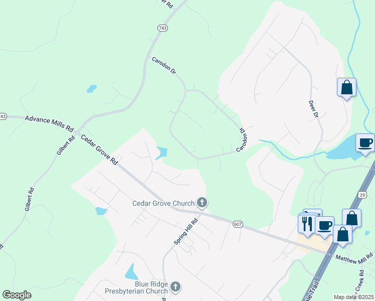 map of restaurants, bars, coffee shops, grocery stores, and more near 377 Carodon Drive in Ruckersville