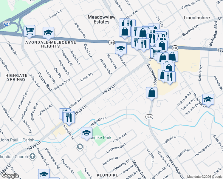 map of restaurants, bars, coffee shops, grocery stores, and more near in Louisville