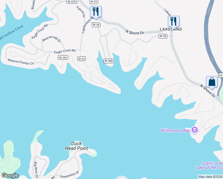 map of restaurants, bars, coffee shops, grocery stores, and more near 77 Lighthouse Road in Lake Ozark